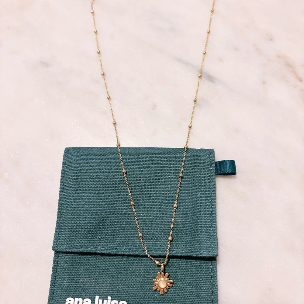 Gold Sunburst Pendant Necklace with Pearl Center - Picture 6 of 6